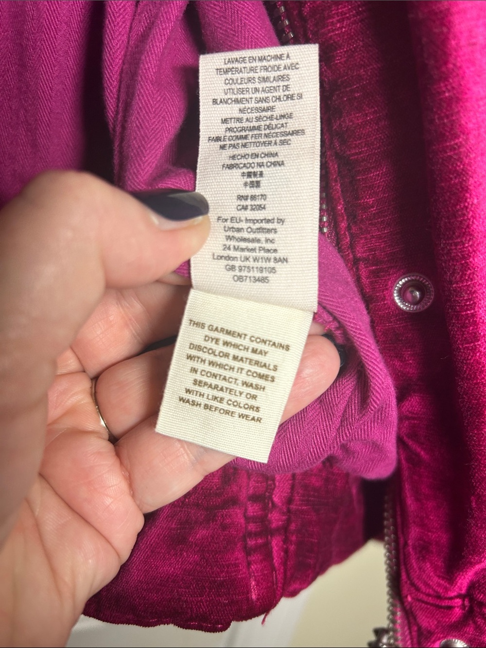 Free People Velvet Trucker Jacket - Magenta, Size XS/S - Picture 6 of 11